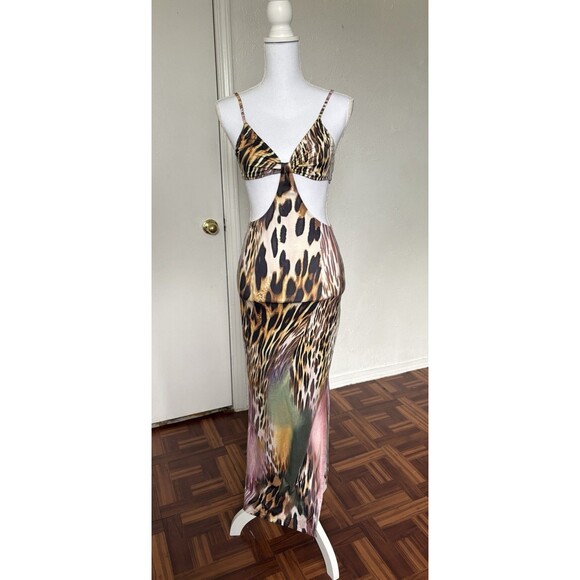 SHEIN Dresses & Skirts - Shein Women’s Multicolor Cut Out Animal Print Maxi Dress Size XS Very Stretchy